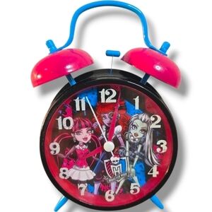 Monster High Ghoulish Twin Bell Alarm Clock Mattel Black / Pink, Tested Working